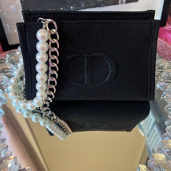 Dior Handbags - Dior Black Pouch with Non Branded Pearl/Silver Wristlet Strap